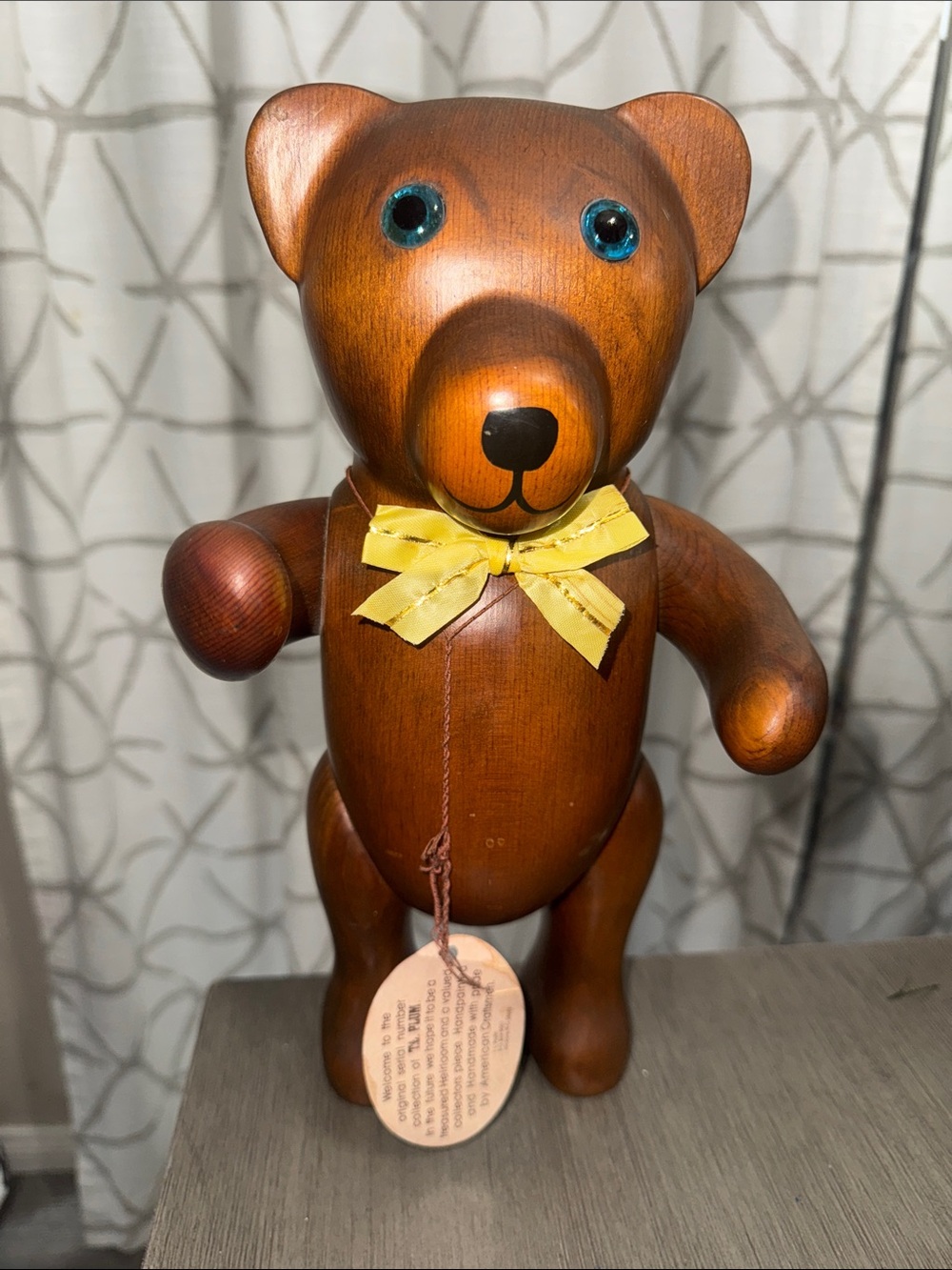 Vintage T.L. Plum Carved Wood Teddy Bear